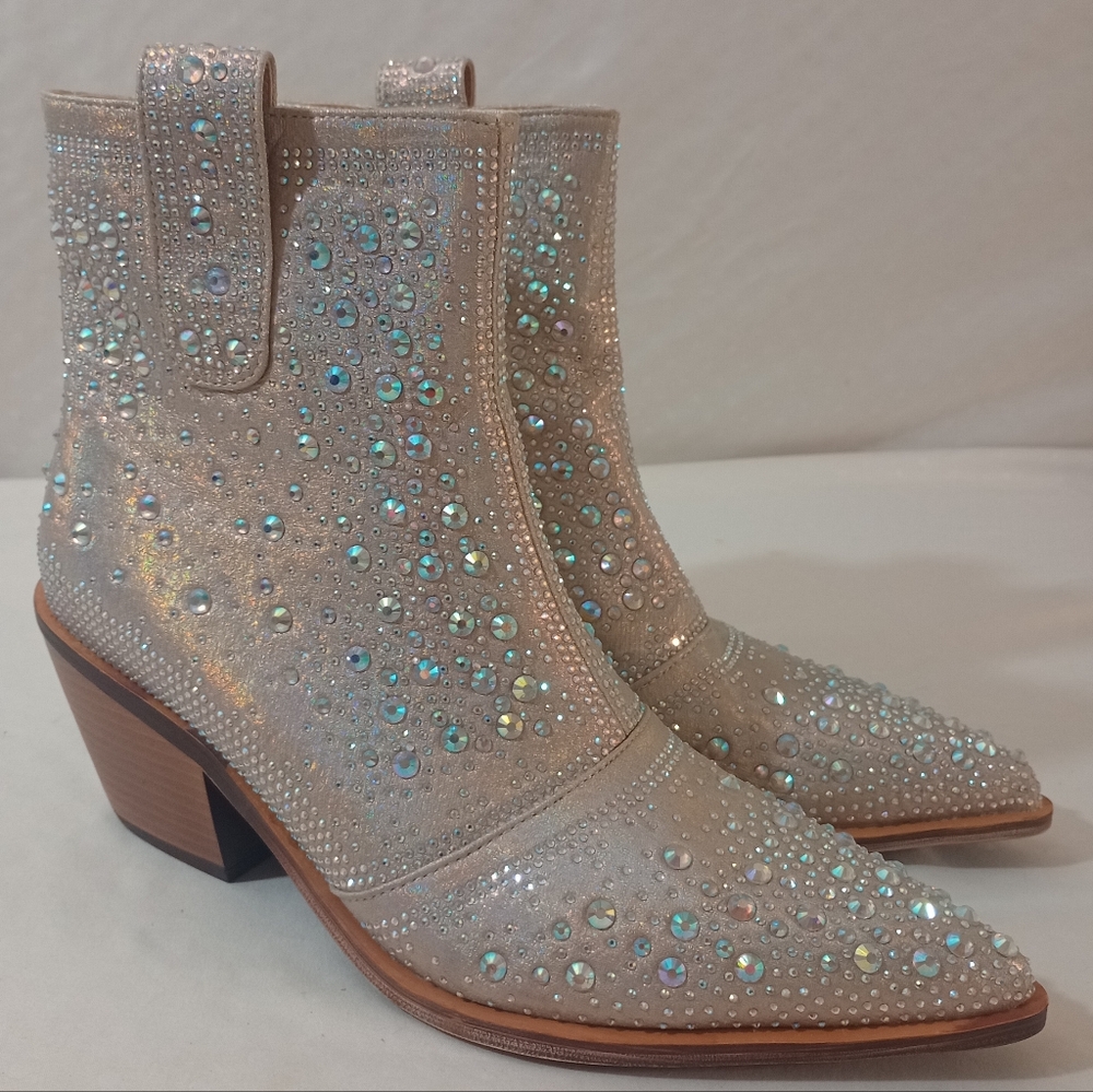 Isnom Women's Rhinestone Cowboy Boots, Sparkly Studded Ankle Boots